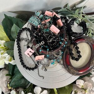 Mystery Jewelry Memory Box Filled With Mixed Black And Turquoise Jewelry